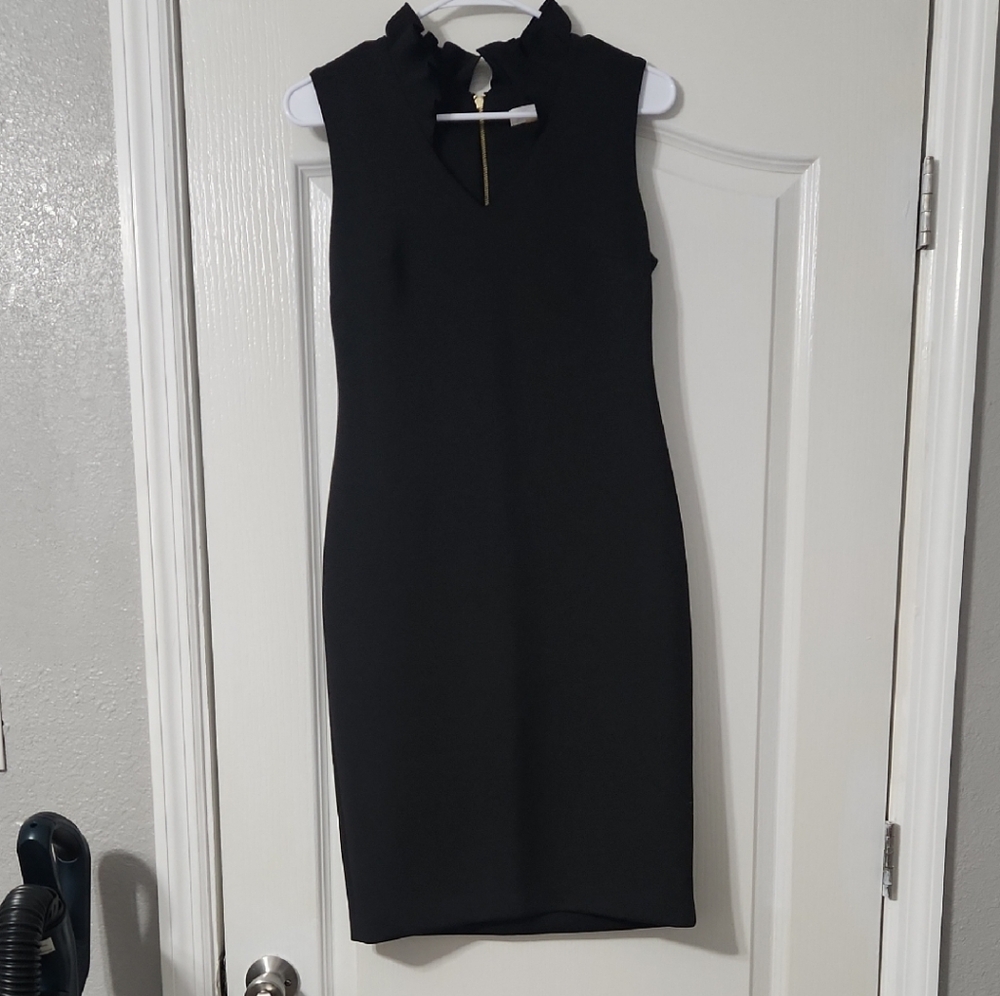 Calvin Klein Black Ruffled Neck Mini Dress